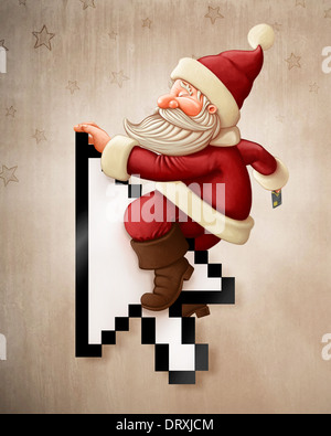 Père Noël avec curseur flèche tours de carte de crédit Banque D'Images