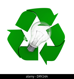 Lightbulb sur symbole de recyclage, concept de nouvelles idées en matière de protection et de conservation Banque D'Images