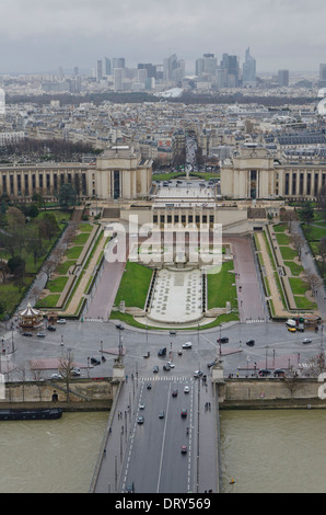 Le Trocadéro, l'emplacement de l'Hôtel du Palais de Chaillot vu de la Tour Eiffel, Paris, France. Banque D'Images