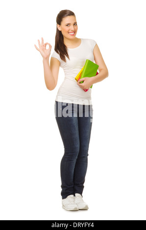 Jeune femme avec books isolated Banque D'Images