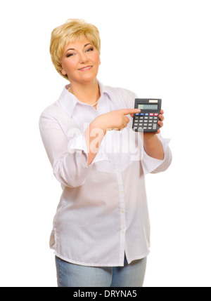 Senior woman with calculator isolated Banque D'Images