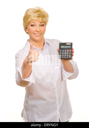 Senior woman with calculator isolated Banque D'Images