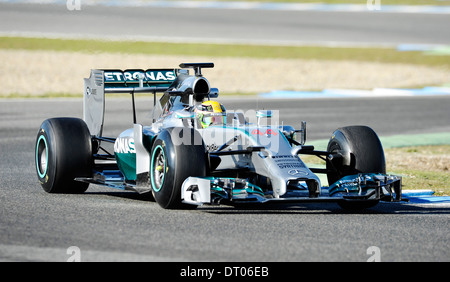 Lewis Hamilton (GBR), Mercedes F1 W05 lors des essais de Formule 1, Jerez, Espagne 10 févr. 2014 Banque D'Images