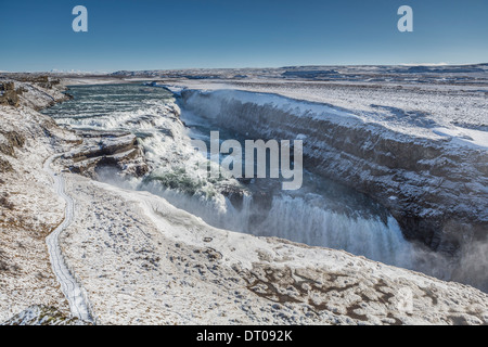 Cascade de Gullfoss, (Chutes d'Or), l'Islande. Banque D'Images