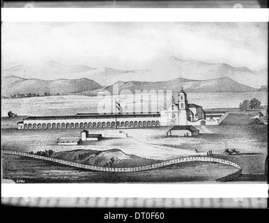 Dessin de Mission San Luis Rey pris de Alfred Robinson, dans son livre La vie en Californie', en Californie, ca.1839 Banque D'Images