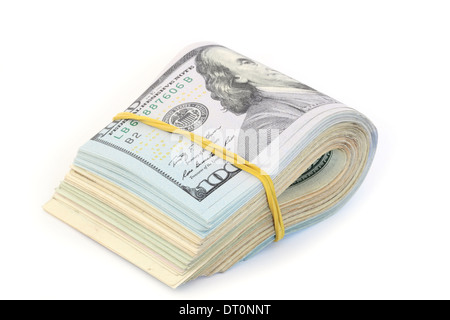 Pack of dollar bills sur fond blanc Banque D'Images