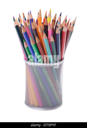 Bureau Bureau pot crayon plein de crayons de couleur Banque D'Images