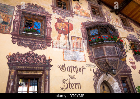 Gasthof Stern hôtel du xvie siècle, construit en 1573, Kirchweg dans la vieille partie de la ville de Oetz, au Tyrol, Autriche Banque D'Images