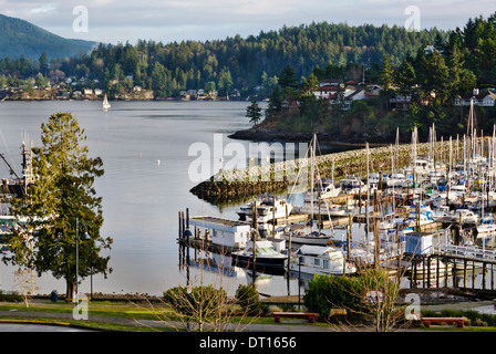 Marina avec voiliers et autres navires à voile dans le port de Gibson's British Columbia, Canada. Partie de la Sunshine Coast Banque D'Images