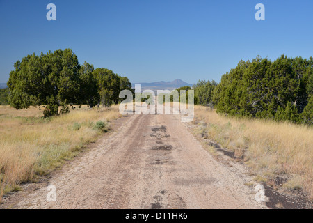 La vieille Route 66 quitte le tarmac derrière, une ancienne section du béton en Arizona Banque D'Images