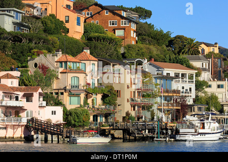 Maisons en bord de mer dans la région de Tiburon, comté de Marin, en Californie, États-Unis d'Amérique, Amérique du Nord Banque D'Images