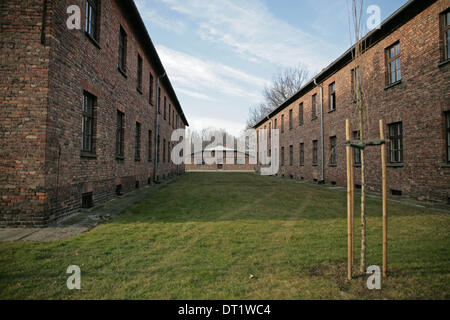 Auschwitz-Birkenau,Pologne,5e février 2014, camp de concentration d'Auschwitz dorman laïcs bâtiments Crédit : Keith Larby/Alamy Live News Banque D'Images