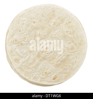 Ronde les tortillas de blé au-dessus, isolé sur fond blanc Banque D'Images