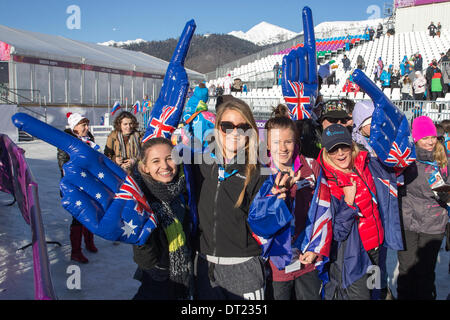 Sochi, Russie. 6e février 2014. Rosa Khutor, la Russie aux Jeux Olympiques d'hiver Sotchi 2014. Feb 06, 2014. Les partisans de l'Australie pendant les Jeux Olympiques d'hiver de 2014 qualifications Slopestyle snowboard : Action Crédit Plus Sport/Alamy Live News Banque D'Images