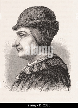 Portrait de Louis XI, Roi de France - gravure XIX ème siècle français Banque D'Images