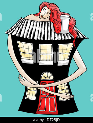 Image d'illustration de woman embracing chambre représentant l'amour Banque D'Images