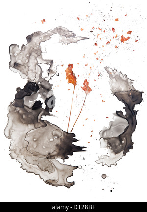 Aquarelle sur papier, feuilles d'orange séchée Banque D'Images