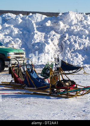 Des scènes de l'Îles Apostle Sled Dog Race, organisée par la Chambre de Commerce de Bayfield, près de Bayfield, WI Banque D'Images