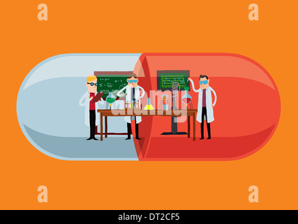Image d'illustration de scientifiques expérimentant en capsule en forme de laboratoire Banque D'Images