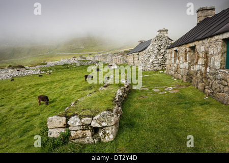 Maisons sur la rue dans la baie du Village sur Hirta, St Kilda Banque D'Images