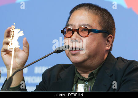 Berlin, Allemagne. 7 Février, 2014. Directeur de Hong Kong Fruit Chan assiste à une conférence de presse pour promouvoir son nouveau film "L'après minuit" lors de la 64e Berlinale Festival International du Film de Berlin, Allemagne, le 7 février 2014. Credit : Zhang Fan/Xinhua/Alamy Live News Banque D'Images