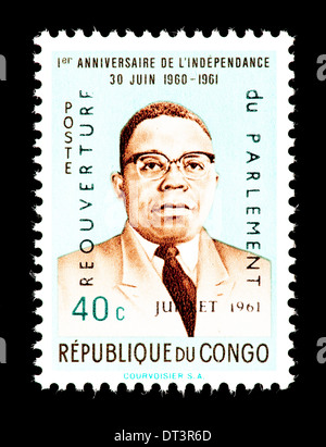 Timbre-poste de la République démocratique du Congo représentant le Président Joseph Kasavubu, pour le premier anniversaire de l'indépendance. Banque D'Images