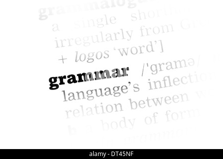 Définition du Dictionnaire de la grammaire en noir et blanc gros plan Banque D'Images