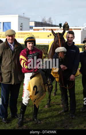 Newbury, Berkshire, Royaume-Uni. Le 08 février, 2014. Relations sérieuses in gagnante de Harry Topper pendant la réunion Super Samedi Betfair au Newbury Racecourse Credit : Action Plus Sport/Alamy Live News Banque D'Images