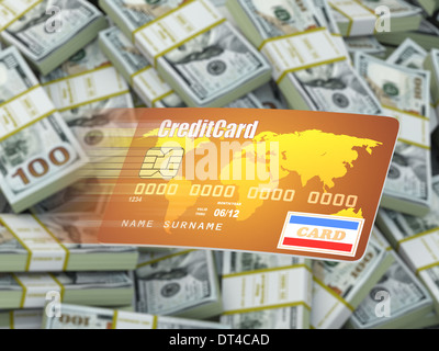 La carte de crédit à l'arrière-plan. packs dollar 3d Banque D'Images