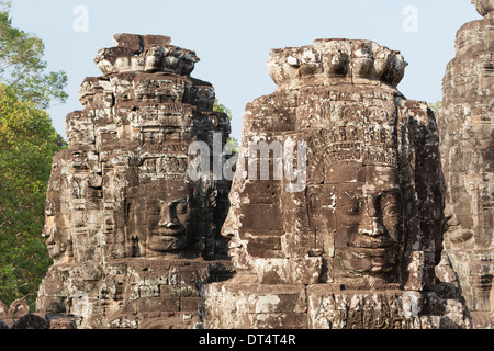 Visage d'Avalokiteshvara, temple Bayon, Angkor Thom, au Cambodge Banque D'Images