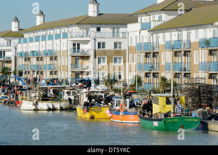 Le port de plaisance avec des bateaux de pêche et des appartements. Brighton. East Sussex. L'Angleterre Banque D'Images