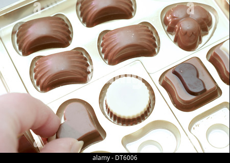 Aider la femme elle-même à un chocolat d'une boîte de chocolats Banque D'Images