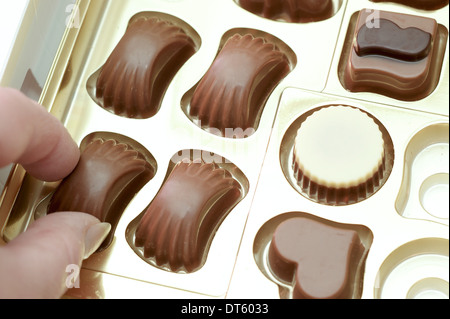 Aider la femme elle-même à un chocolat d'une boîte de chocolats Banque D'Images