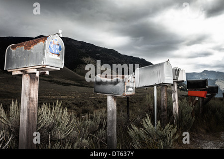 Boîtes aux lettres dans une rangée, Wyoming, USA Banque D'Images