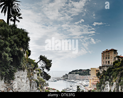 Vue sur les falaises et le port, Monte Carlo, Monaco Banque D'Images