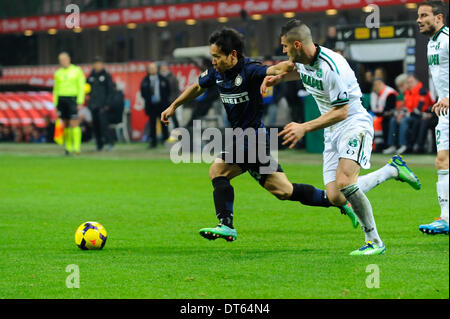 MIlan, Italie. 09Th Feb 2014. Yuto Nagatomo de l'Internazionale FC en action au cours de la Serie A italienne de football match Ligue entre Inter Milan et Sassuolo à San Siro à Milan : Action Crédit Plus Sport/Alamy Live News Banque D'Images