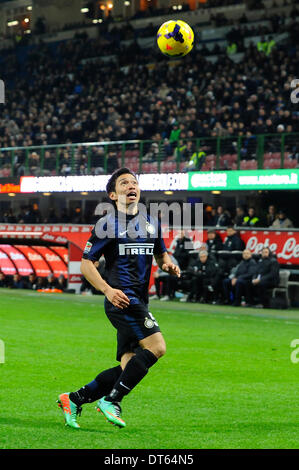 MIlan, Italie. 09Th Feb 2014. Yuto Nagatomo de l'Internazionale FC en action au cours de la Serie A italienne de football match Ligue entre Inter Milan et Sassuolo à San Siro à Milan : Action Crédit Plus Sport/Alamy Live News Banque D'Images