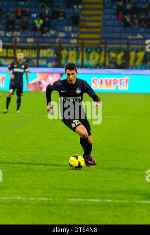 MIlan, Italie. 09Th Feb 2014. Ruben Botta du FC Internazionale en action au cours de la Serie A italienne de football match Ligue entre Inter Milan et Sassuolo à San Siro à Milan : Action Crédit Plus Sport/Alamy Live News Banque D'Images