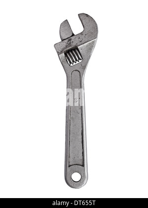 Petit vintage clé ajustable sur fond blanc, chemin de détourage Banque D'Images