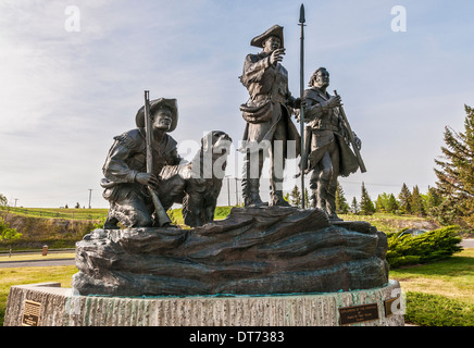 Great Falls, Montana, Broadwater donnent sur parc, 'explorateurs au portage' sculpture de l'artiste Robert M. Scriver Banque D'Images