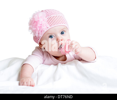 Cute baby girl with pacifier Banque D'Images