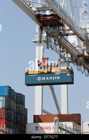 Le havre Port. Terminal à conteneurs. Le déchargement d'un navire. Banque D'Images