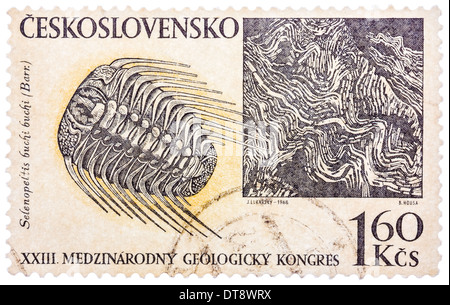 Timbres en République tchèque (Tchécoslovaquie) montre et trilobites barrande rock formation, 23 Congrès géologique international Banque D'Images