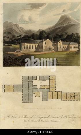 Voir Plan et de Longwood House, Sainte-Hélène : la résidence de Napoléon Bonaparte, 1817. Artiste : Ackermann, Rudolph (1764-1834) Banque D'Images