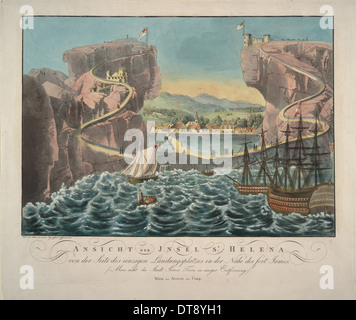 Vue sur l'île de Sainte-Hélène sur le côté de l'endroit d'atterrissage près du Fort James, 1815. Artiste : Anonyme Banque D'Images