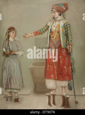 Une dame en costume turc avec son serviteur à l'hammam, milieu du 18e cen.. Artiste : Jean-Étienne Liotard, (1702-1789) Banque D'Images