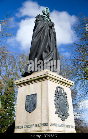 Statue de John 3e Marquis de Bute, Friary Gardens, le centre-ville de Cardiff, Pays de Galles du Sud. Banque D'Images