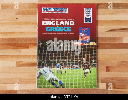 Programme officiel. Qualification de la Coupe du monde. L'Angleterre contre la Grèce. Oct 6, 2001. Banque D'Images