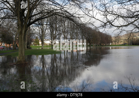 Jeu de Monmouth au Pays de Galles, inondé en raison de verglas Feb 2014 Banque D'Images