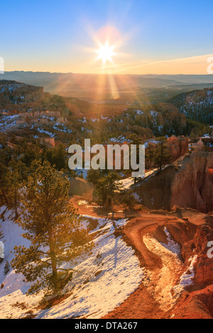 Lever du soleil d'hiver dans le Parc National de Bryce Canyon, Utah - USA Banque D'Images